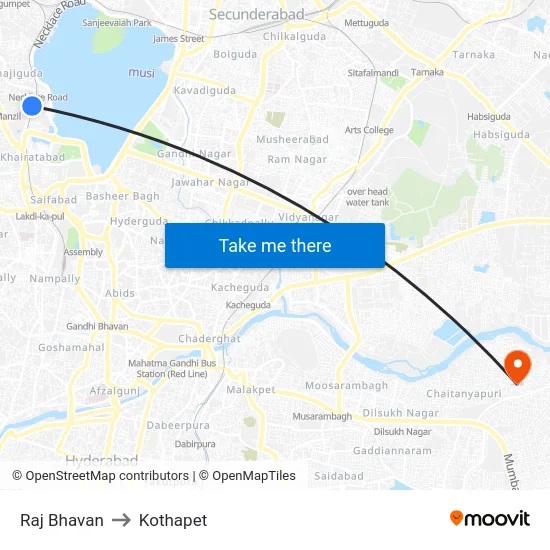 Raj Bhavan to Kothapet map