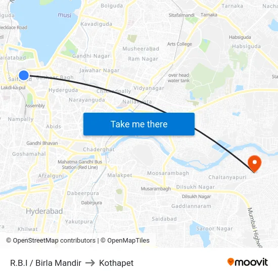 R.B.I / Birla Mandir to Kothapet map