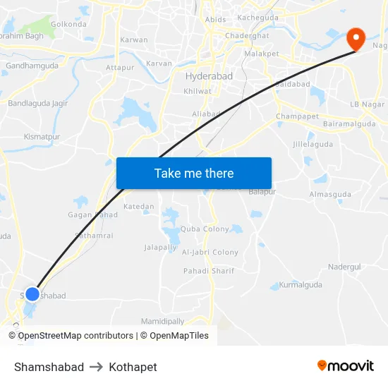 Shamshabad to Kothapet map