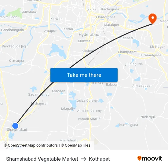 Shamshabad Vegetable Market to Kothapet map