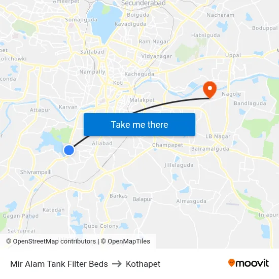 Mir Alam Tank Filter Beds to Kothapet map