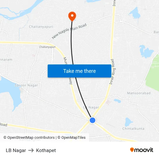 LB Nagar to Kothapet map