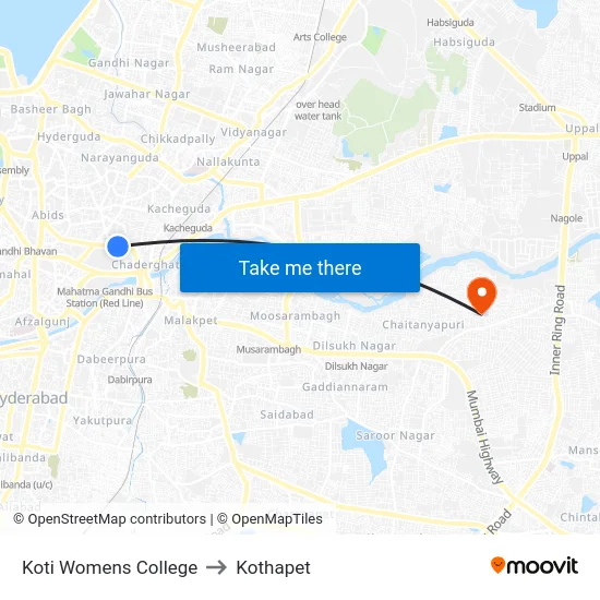 Koti Womens College to Kothapet map