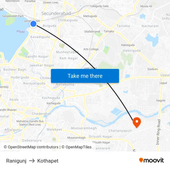 Ranigunj to Kothapet map
