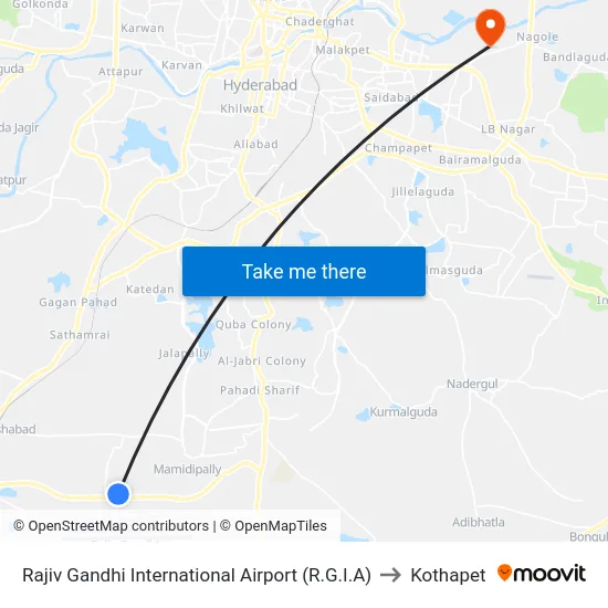 Rajiv Gandhi International Airport (R.G.I.A) to Kothapet map