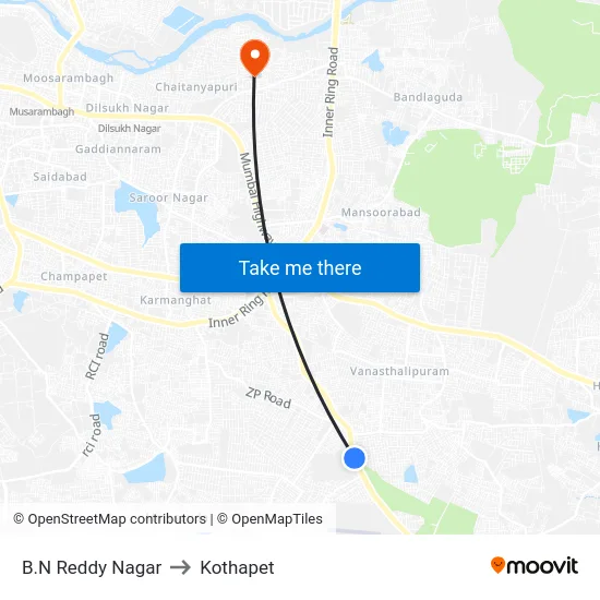 B.N Reddy Nagar to Kothapet map