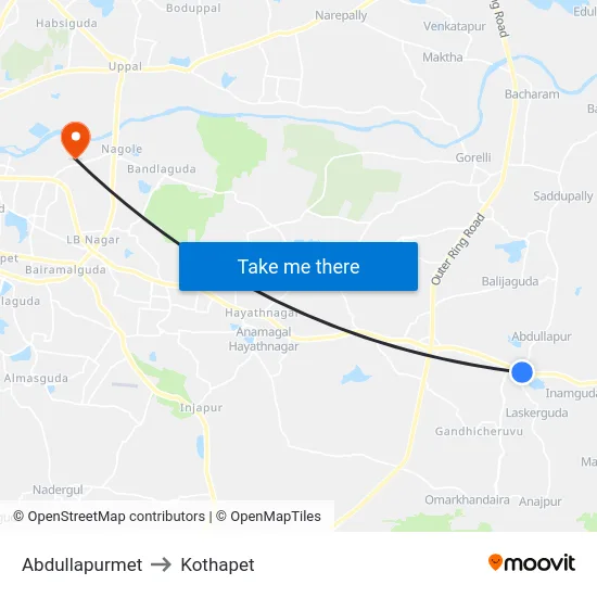 Abdullapurmet to Kothapet map