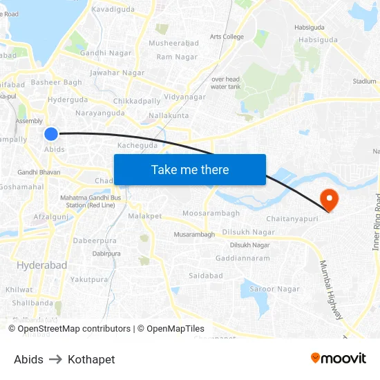 Abids to Kothapet map