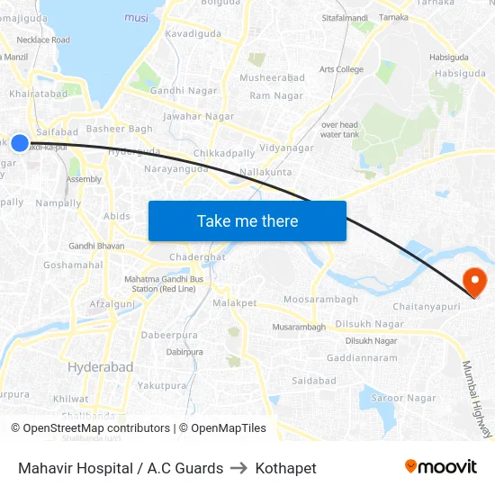 Mahavir Hospital / A.C Guards to Kothapet map