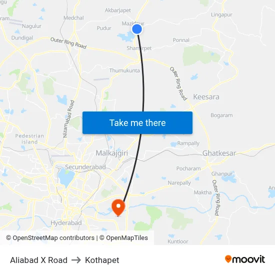 Aliabad X Road to Kothapet map