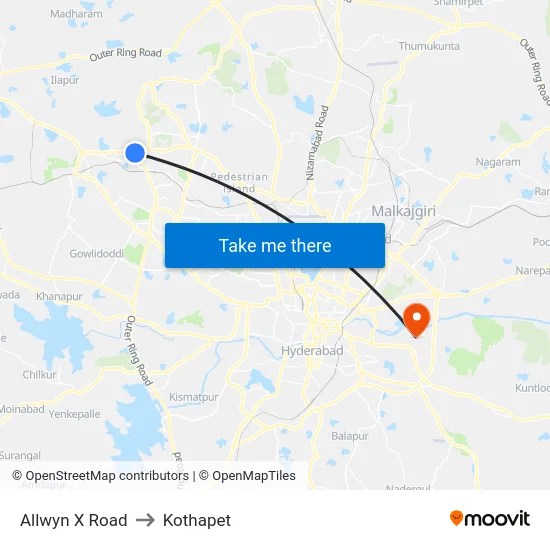 Allwyn X Road to Kothapet map