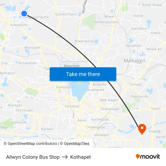 Allwyn Colony Bus Stop to Kothapet map