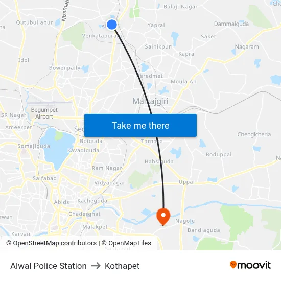 Alwal Police Station to Kothapet map