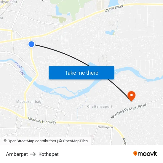 Amberpet to Kothapet map