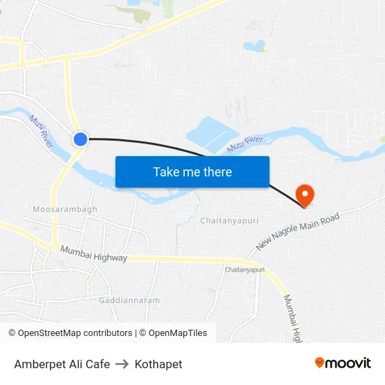 Amberpet Ali Cafe to Kothapet map