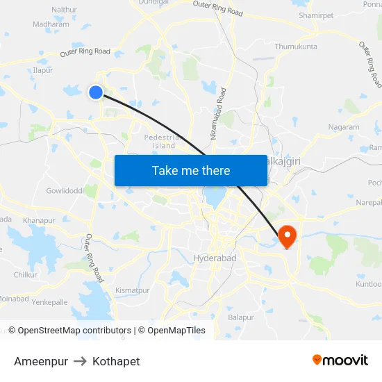 Ameenpur to Kothapet map
