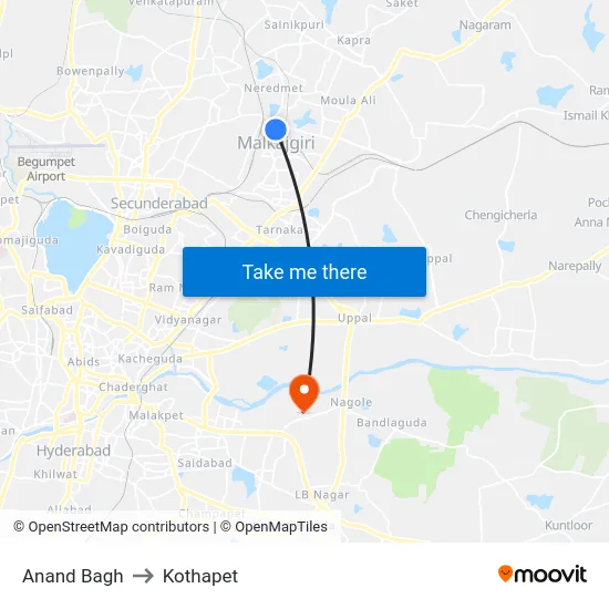 Anand Bagh to Kothapet map
