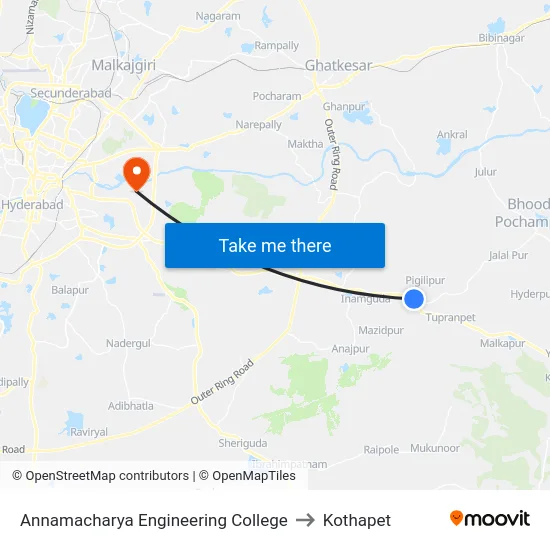 Annamacharya Engineering College to Kothapet map