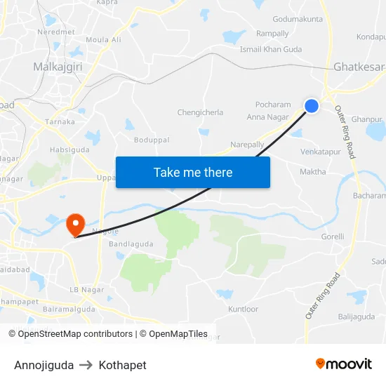Annojiguda to Kothapet map