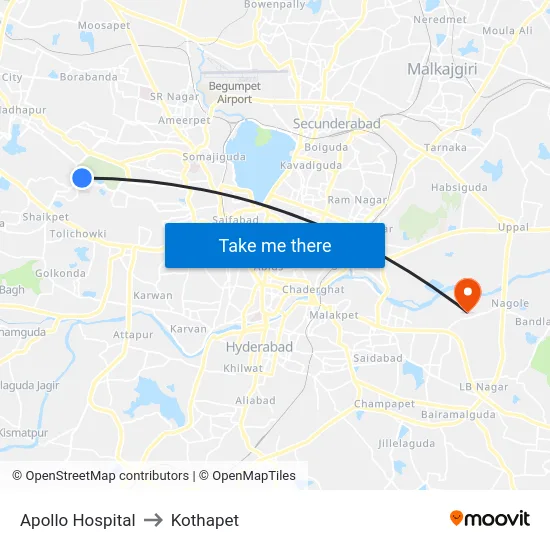 Apollo Hospital to Kothapet map