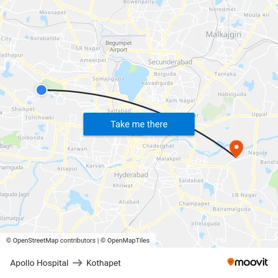 Apollo Hospital to Kothapet map