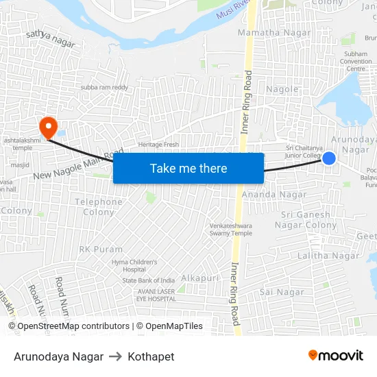 Arunodaya Nagar to Kothapet map