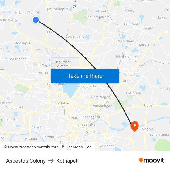 Asbestos Colony to Kothapet map