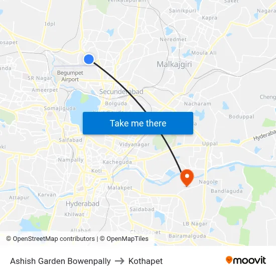Ashish Garden Bowenpally to Kothapet map