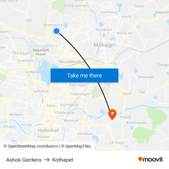 Ashok Gardens to Kothapet map