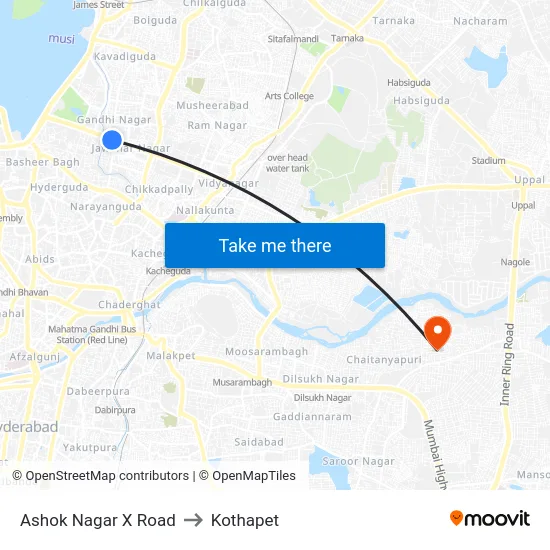 Ashok Nagar X Road to Kothapet map