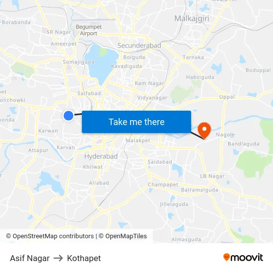 Asif Nagar to Kothapet map