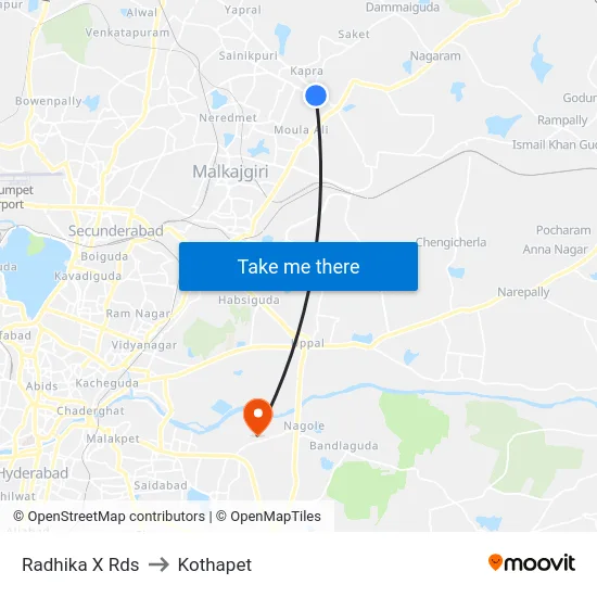Radhika X Rds to Kothapet map