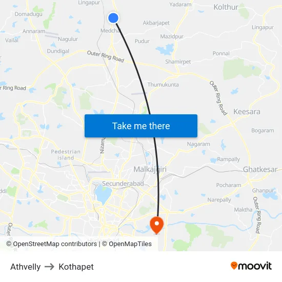 Athvelly to Kothapet map