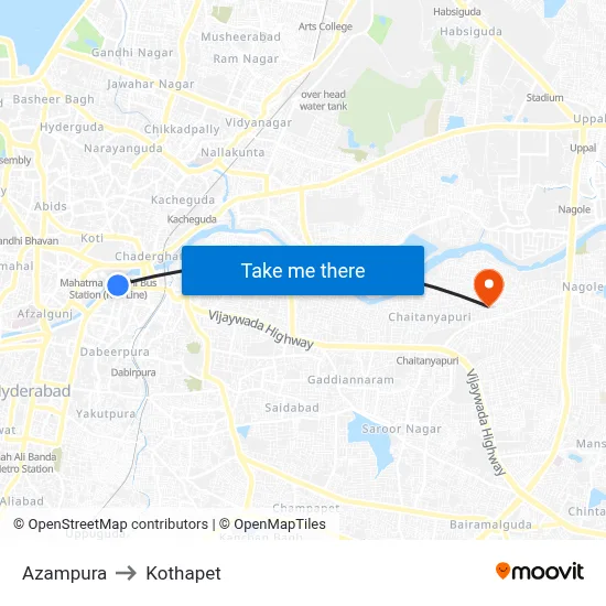 Azampura to Kothapet map