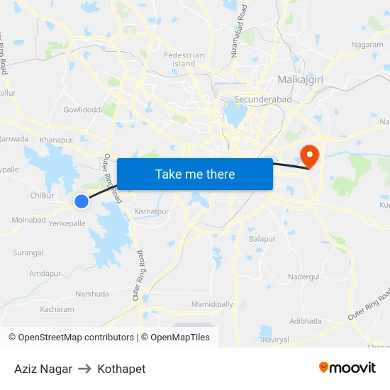 Aziz Nagar to Kothapet map