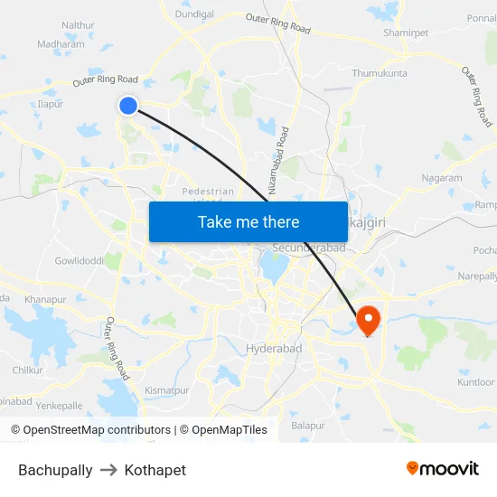 Bachupally to Kothapet map