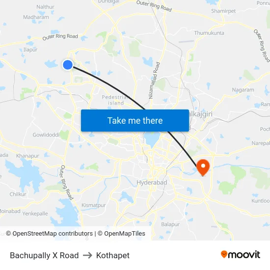 Bachupally X Road to Kothapet map