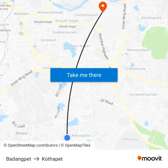 Badangpet to Kothapet map
