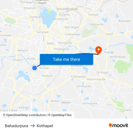 Bahadurpura to Kothapet map