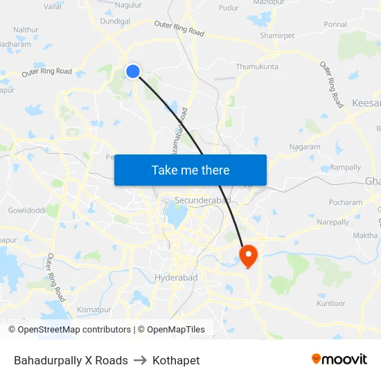 Bahadurpally X Roads to Kothapet map