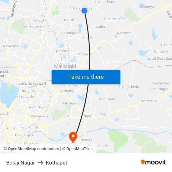 Balaji Nagar to Kothapet map