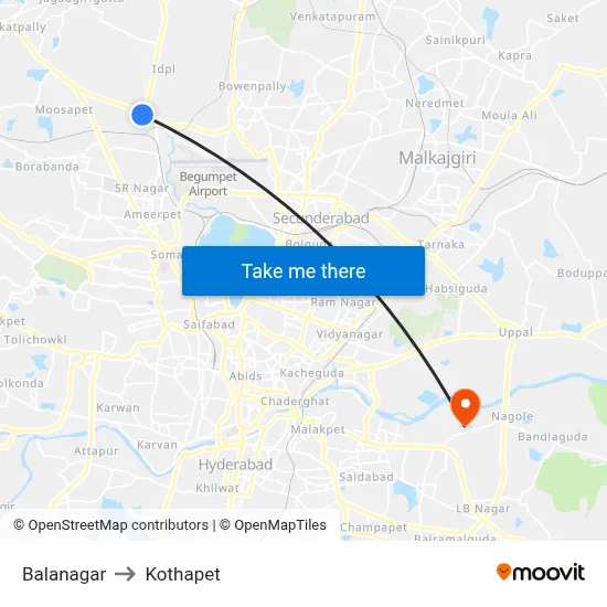 Balanagar to Kothapet map