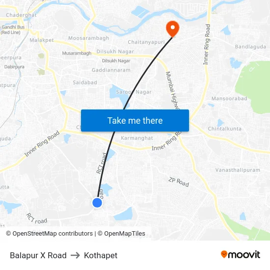 Balapur X Road to Kothapet map