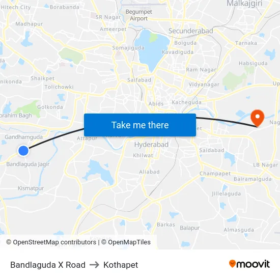 Bandlaguda X Road to Kothapet map