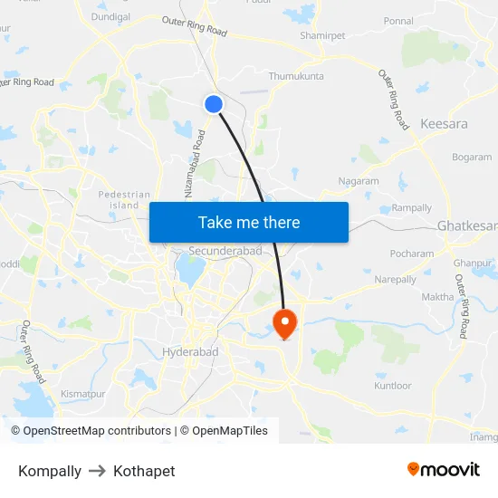 Kompally to Kothapet map