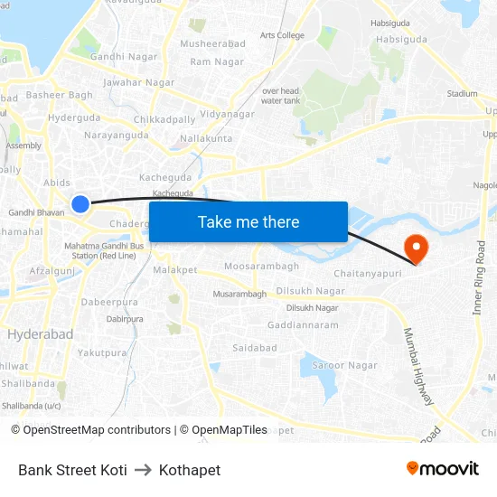 Bank Street Koti to Kothapet map