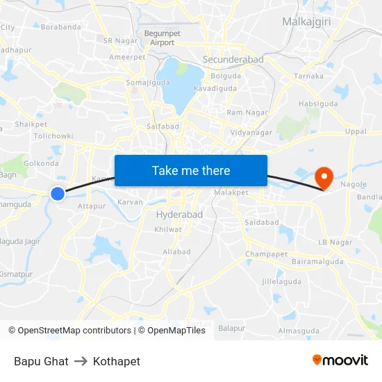 Bapu Ghat to Kothapet map