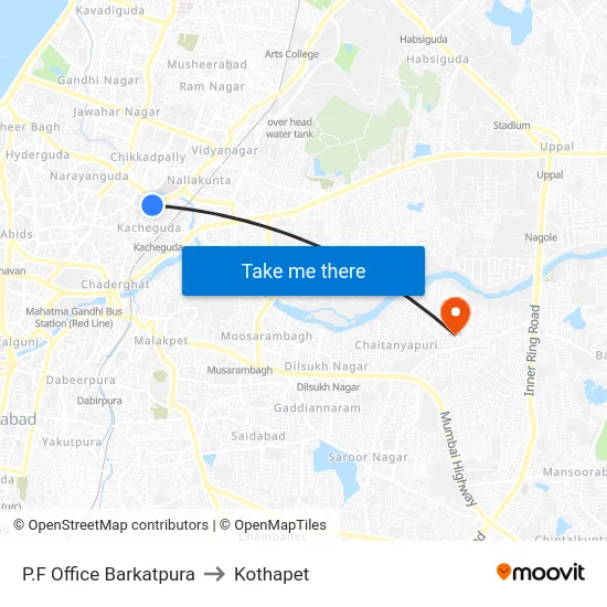 P.F Office Barkatpura to Kothapet map