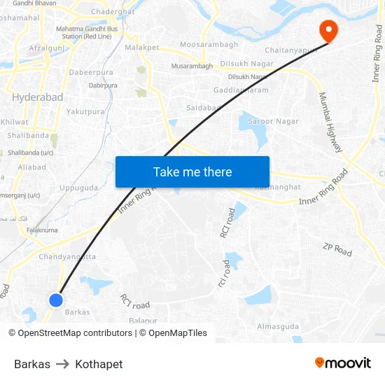 Barkas to Kothapet map