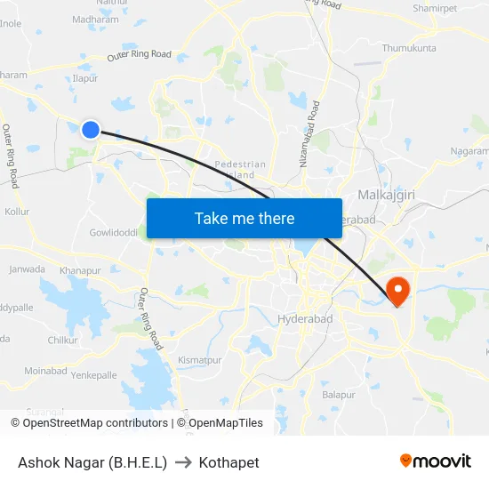 Ashok Nagar (B.H.E.L) to Kothapet map